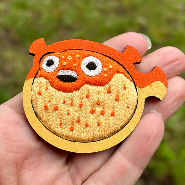 Embroidery Pin - Derpy Pufferfish